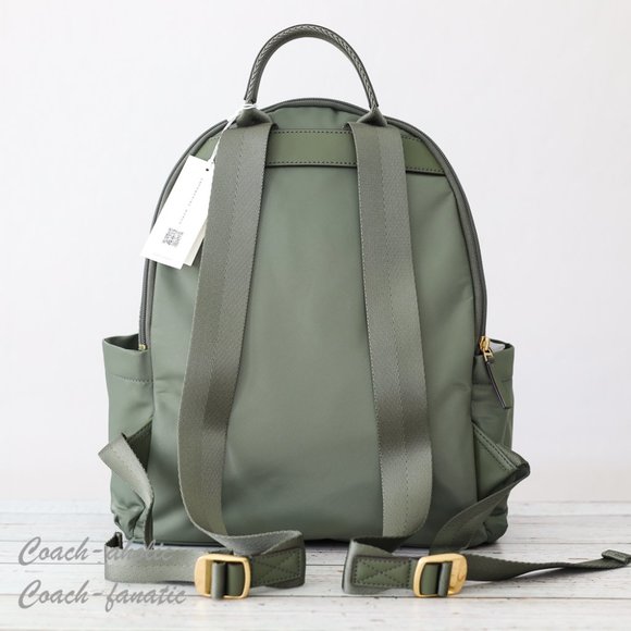 NWT Tory Burch Ella Logo Dual Zip Compartment Nylon Backpack in Palm Leaf - Picture 6 of 11
